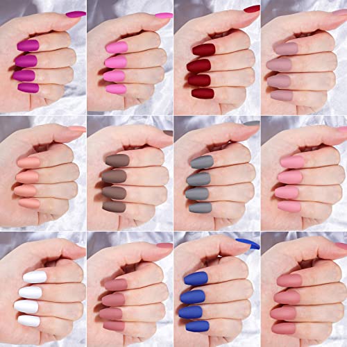 24 Packs 576PCS Matte Press on Nails Medium Length, FANDAMEI Medium Coffin Fake Nails Full Cover, Acrylic Short Ballerina False Nail tips with Nail Glue, Nail Adhesive Tabs, Nail File for Nail Art DIY