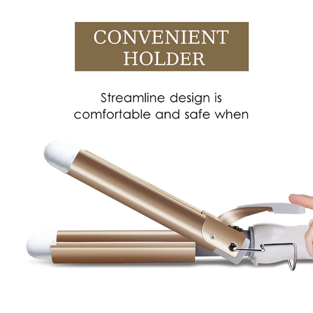 3 Barrel Hair Curler, 25mm Hair Waver Curling Iron Wand Adjustable Temperature with 2 Temperature Control for Long or Short Hair Styling, Curling Iron Large Wave Ceramic Wide Hair Crimpers, Gold