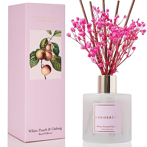 Cocorrína Reed Diffuser Sets - 200ml White Peach & Oolong Scented Diffuser with 8 Sticks Home Fragrance for Bedroom Bathroom Living Room, Home & Office Decor