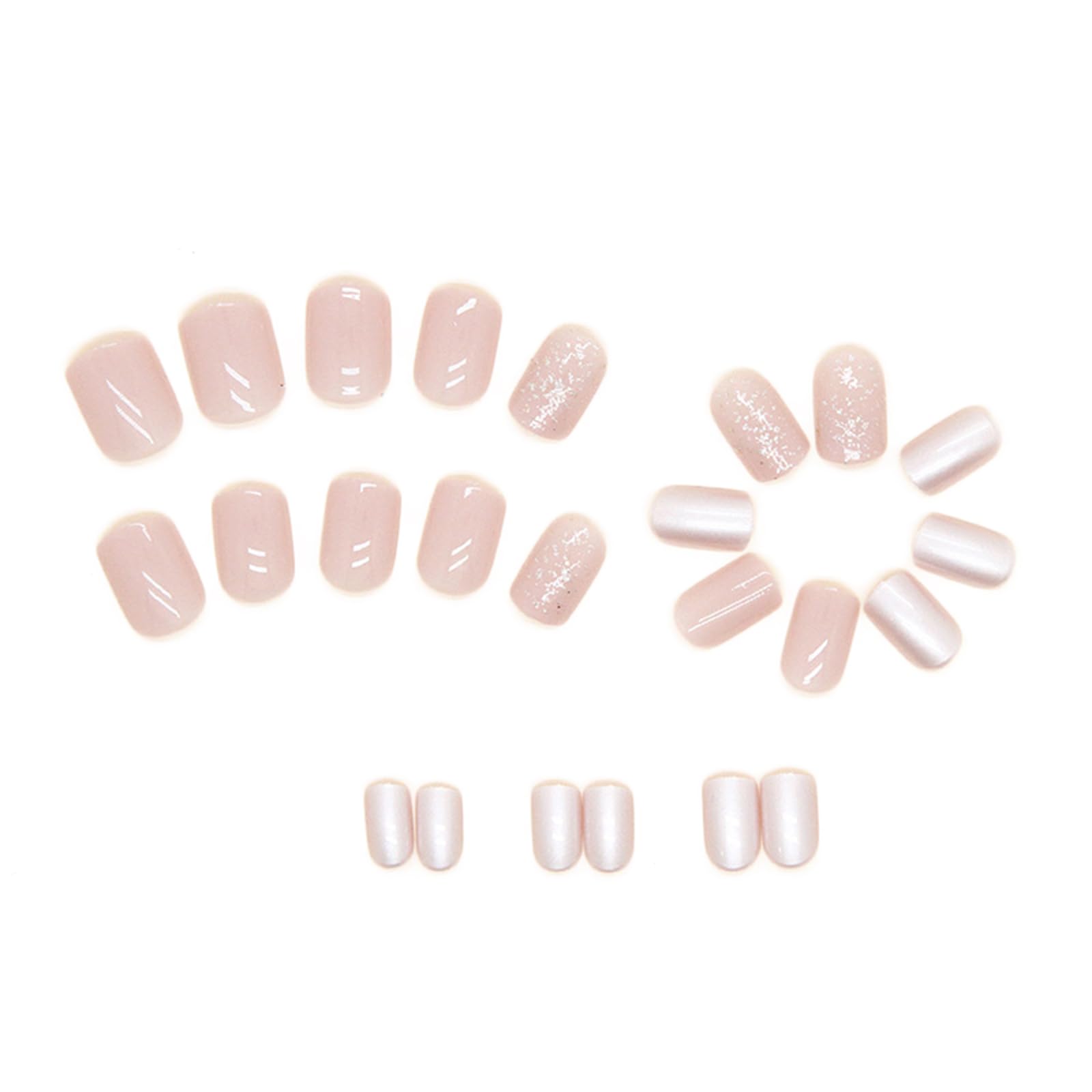 24pcs Short False Nails Square Stick on Nails Glitter Pink Press on Nails Removable Glue-on Nails Fake Nails Women Girls Nail Art Accessories