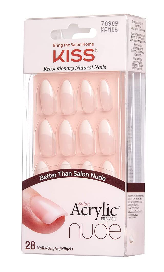 KISS Salon Acrylic French Nude Collection, Sensibility, Long Length Nude Fake Nails, Includes 28 False Nails, Nail Glue, Nail File, and Manicure Stick