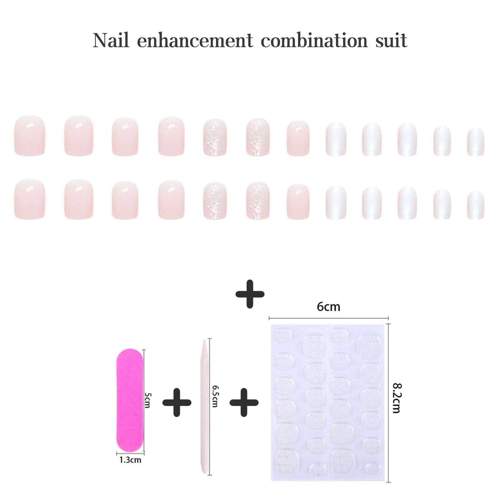 24pcs Short False Nails Square Stick on Nails Glitter Pink Press on Nails Removable Glue-on Nails Fake Nails Women Girls Nail Art Accessories