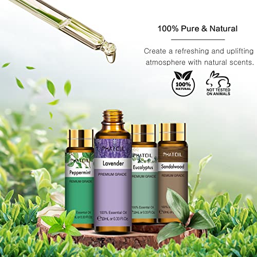 PHATOIL Essential Oils Gift Set 9 x 10ml, Pure Premium Grade Aromatherapy Oils - Lavender, Eucalyptus, Ylang Ylang, Vanilla, Peppermint, Sandalwood, Lemongrass, Bergamot, Citronella