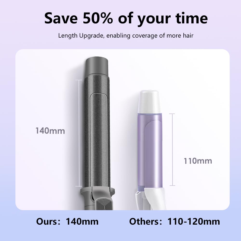 Faszin Hair Curler Curling Wand, Newbie One-Touch Automatic Curling Iron for Long Hair & Short Hair, Professional 32mm Rotating Beach Waver Curling Tongs with LCD Display&5 Adjustable Temper(Gray)