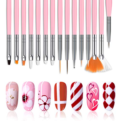 URAQT Nail Art Brushes Set, 15pcs Acrylic Nail Brush Painting Pen and 5pcs Nail Dotting Tools, Nail Pen Designer Nail Art Painting Kit for Diy & Professional Use