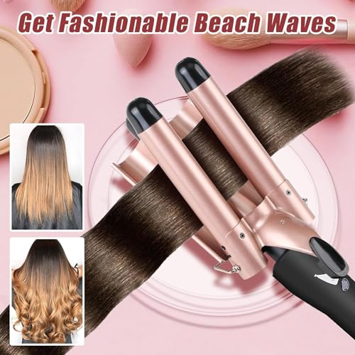 3 Barrel Curling Iron, 25mm Hair Curler Hair Waver Wand Adjustable Temperature with 2 Temperature Control for Long or Short Hair Styling, Curling Iron Large Wave Ceramic Wide Hair Crimpers