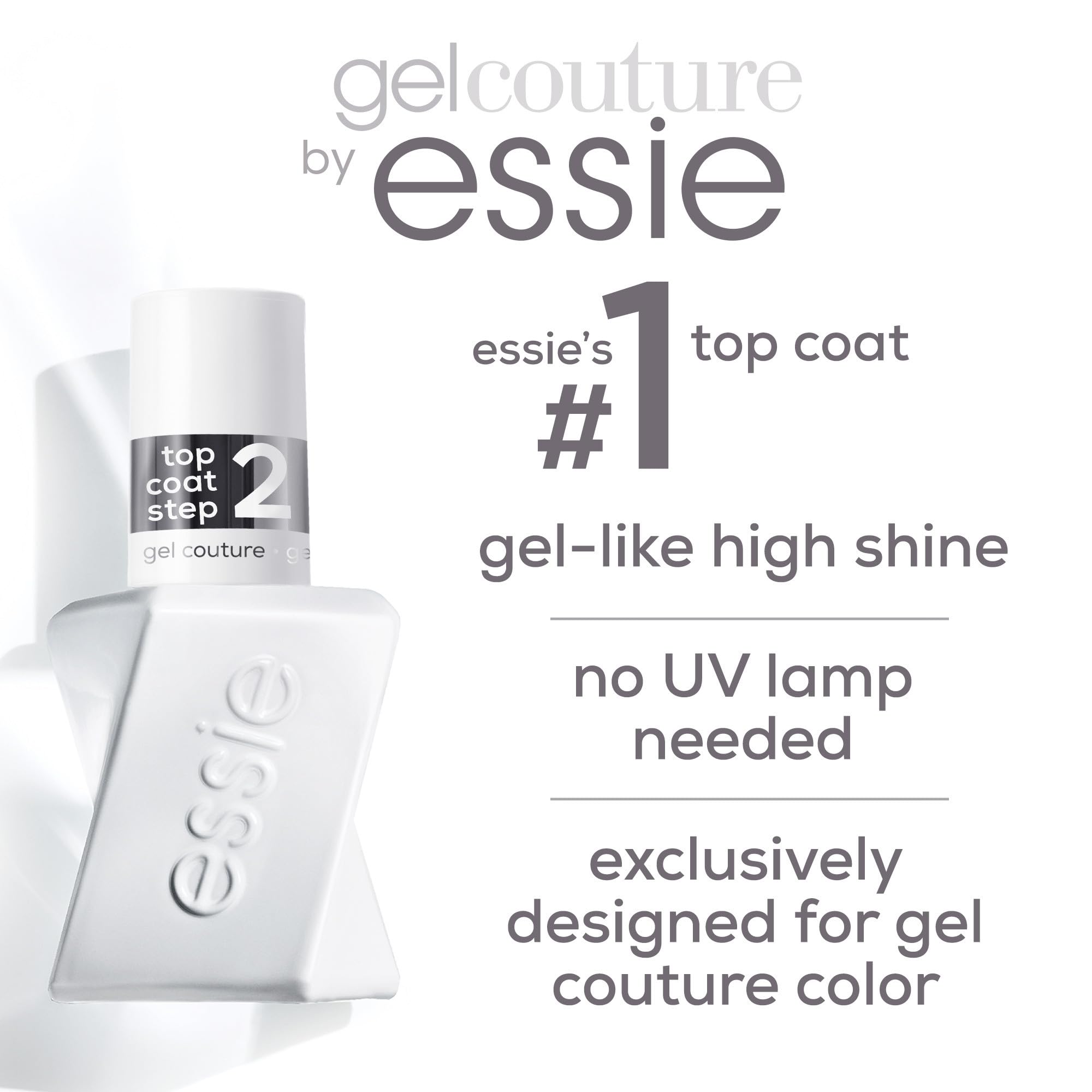 Essie Gel-Like Nail Polish, Lasts Up To 15 Days, With Flex.e Gel Technology, No Chipping, Glass-Like Shine, Vegan Formula, Gel Couture, Shiny Top Coat, 13.5 ml