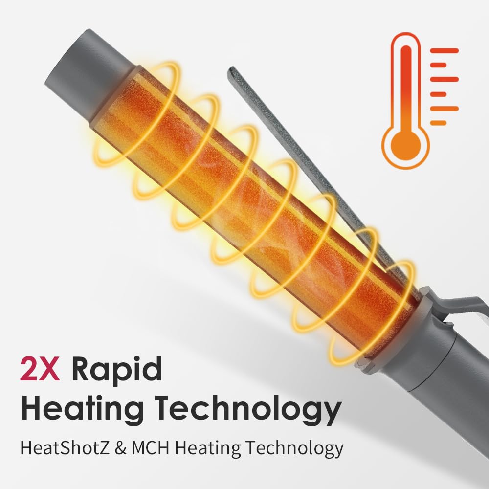 Faszin Hair Curler Curling Wand, Newbie One-Touch Automatic Curling Iron for Long Hair & Short Hair, Professional 32mm Rotating Beach Waver Curling Tongs with LCD Display&5 Adjustable Temper-Pewter