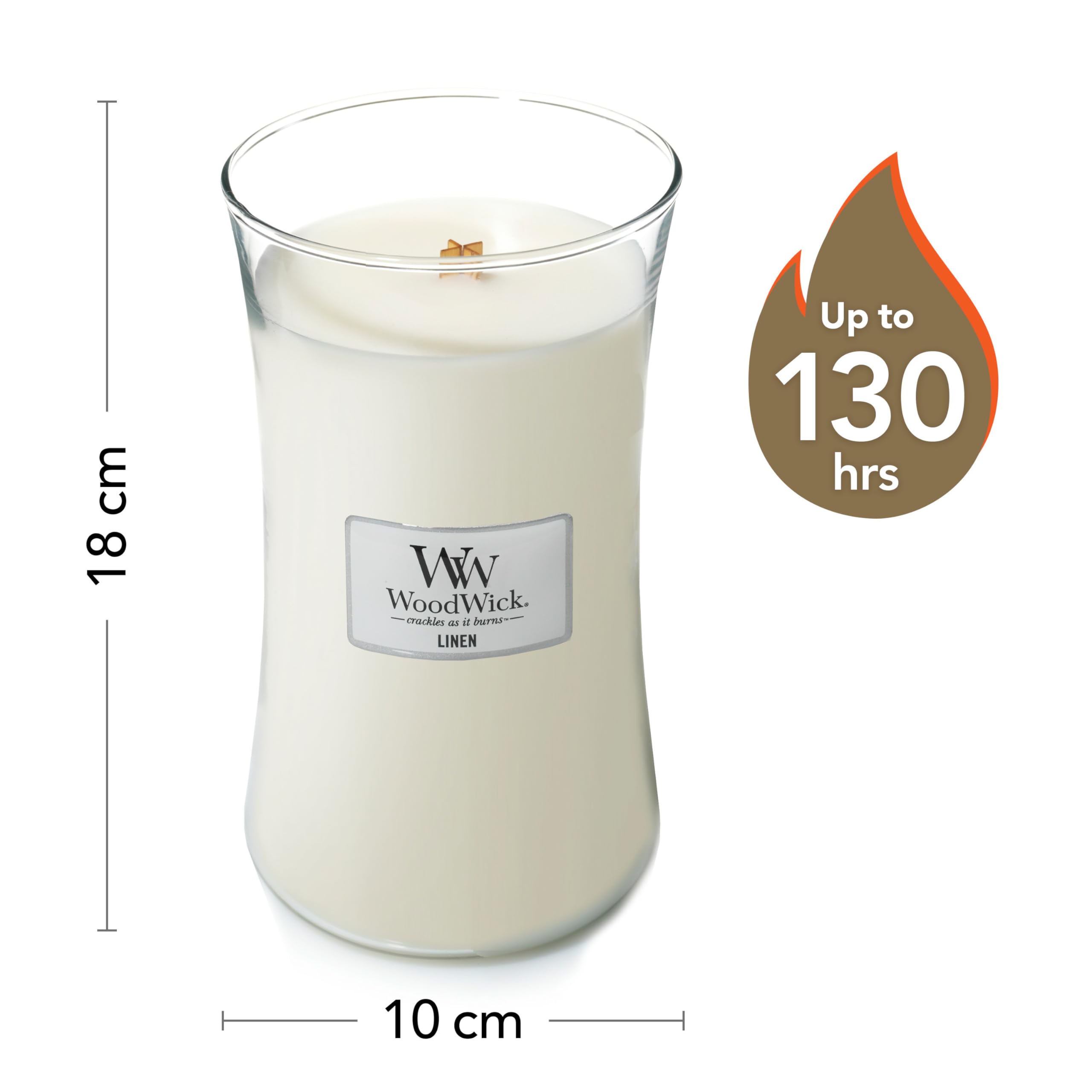 WoodWick Large Hourglass Scented Candle | Linen | with Crackling Wick | Burn Time: up to 130 Hours