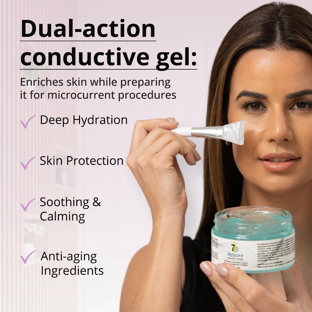 7E Wellness ReStore Conductive Gel with Bio-Active Complex - 4oz - Facial Skin Care Products with Green Tea Extract, Hyaluronic Acid, and Collagen Peptides - Anti Aging and Skin Tightening