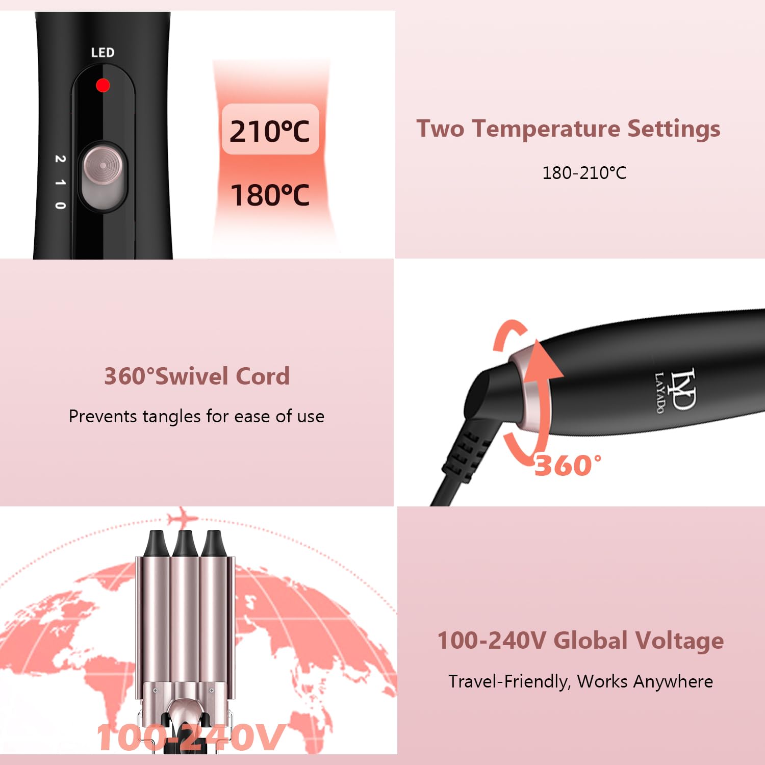 Hair Curler, LAYADO 5 in 1 Curling Wand Set with 3 Barrel Hair Waver and 4 Interchangeable Ceramic Curling Tongs 9-32MM, Two Temperature Adjustments Curling Iron for Long Medium Short Hair