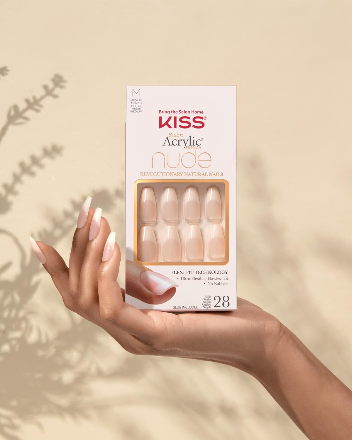 KISS Salon Acrylic French Nude Collection, Leilani, Medium Length Nude Fake Nails, Includes 28 False Nails, Nail Glue, Nail File, and Manicure Stick