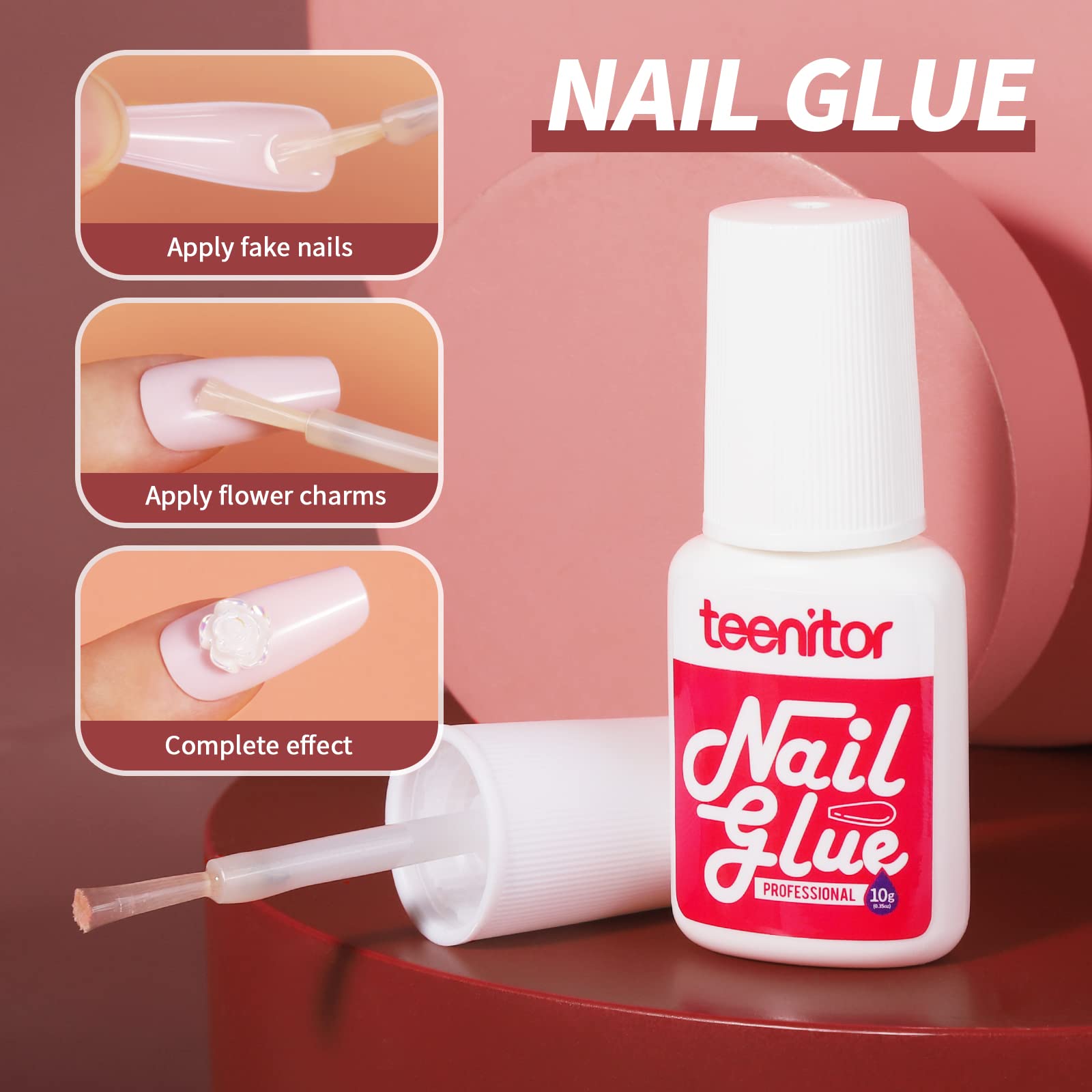 Teenitor 24 Colors False Nails with Glue, Long Coffin Press On Nails Full Cover Stick on Nails, Long Ballerina Coffin Fake Nails with Acrylic Nail Clipper, Glossy Nails