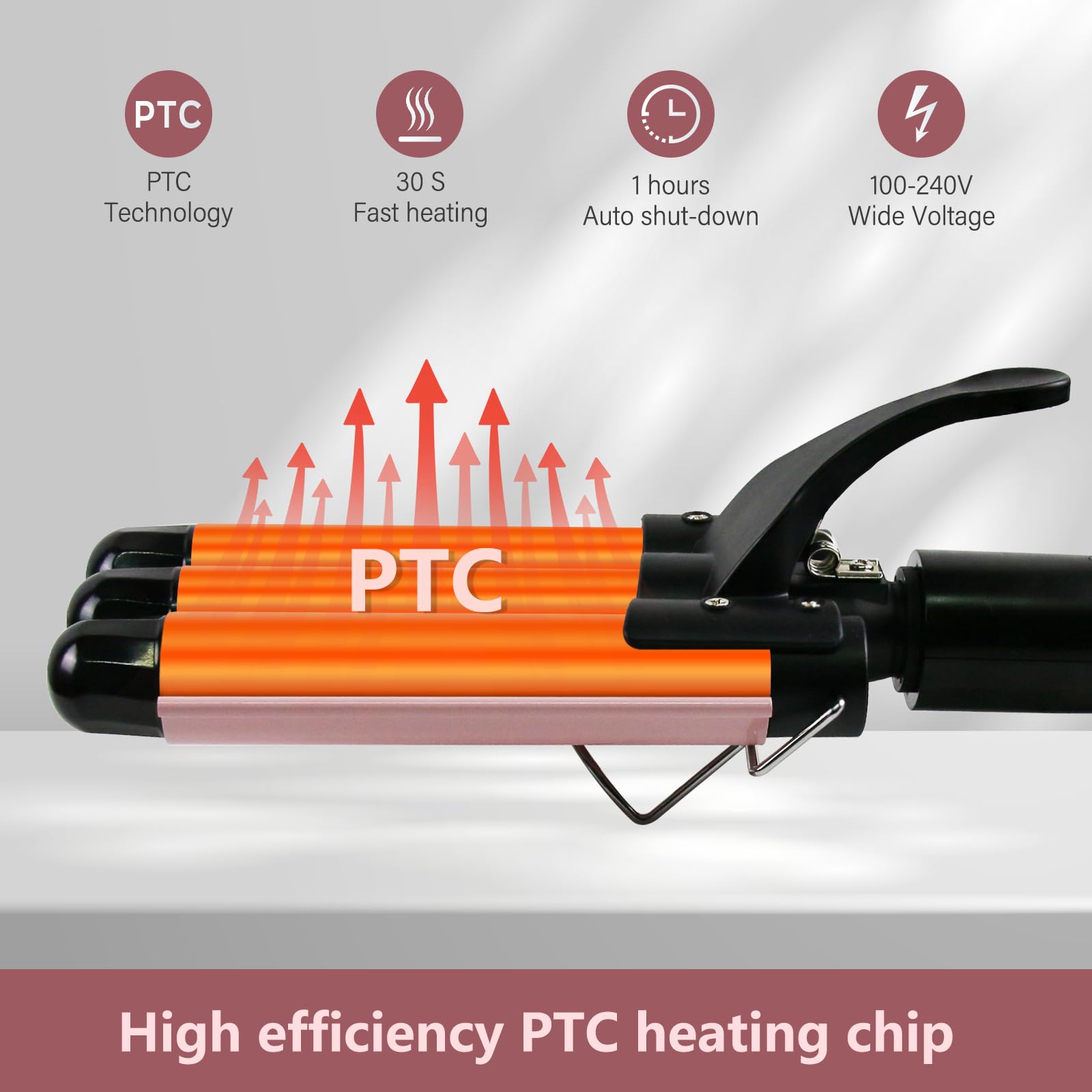 janelove 3 Barrel Hair Waver 25mm Beach Wave Hair Curler with 2 Temperature Adjustments, Ceramic Curling Iron with Heat-Resistant Glove for Long Medium Short Hair