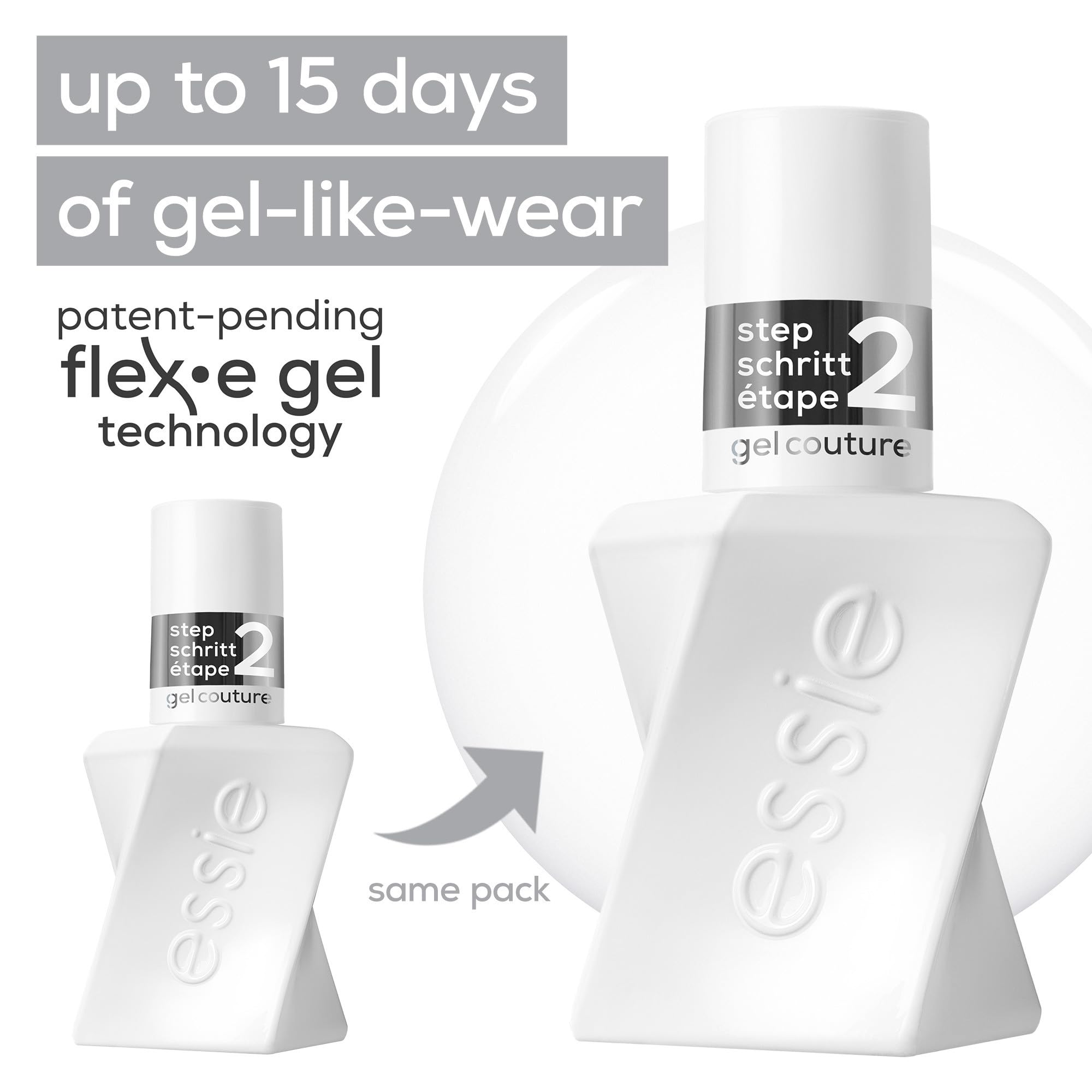 Essie Gel-Like Nail Polish, Lasts Up To 15 Days, With Flex.e Gel Technology, No Chipping, Glass-Like Shine, Vegan Formula, Gel Couture, Shiny Top Coat, 13.5 ml