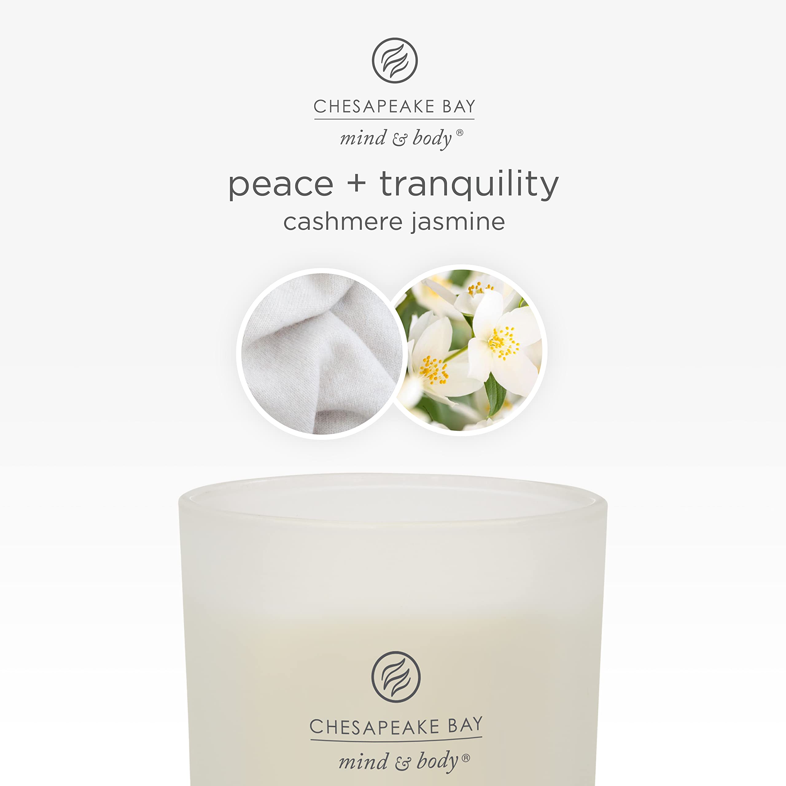 Chesapeake Bay Scented Candle, Peace + Tranquility (Cashmere Jasmine) Large Tumbler Aromatherapy Candle, Long Burning Candles: up to 82 Hours, Mind & Body Collection, Gifts for Women