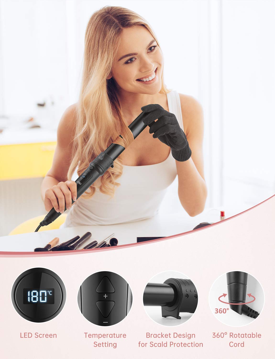 LOETAD Curling Wand Tong Hair Curlers Set 6 in 1 Curling Irons with PTC Ceramic Barrels LCD 80°C-230°C Temperature Control