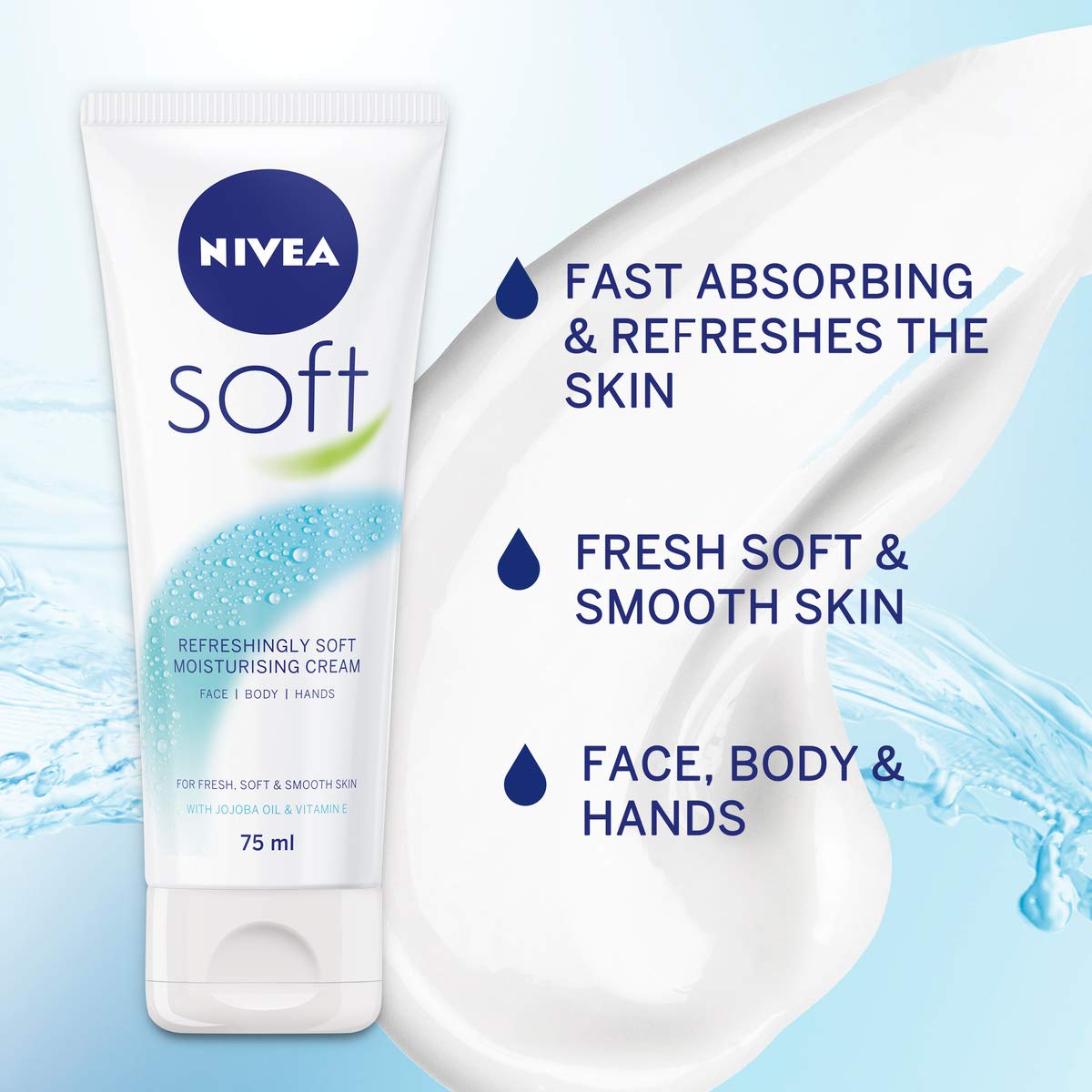 NIVEA Soft Moisturising Cream with Vitamin E & Jojoba Oil - 4 x 75ml