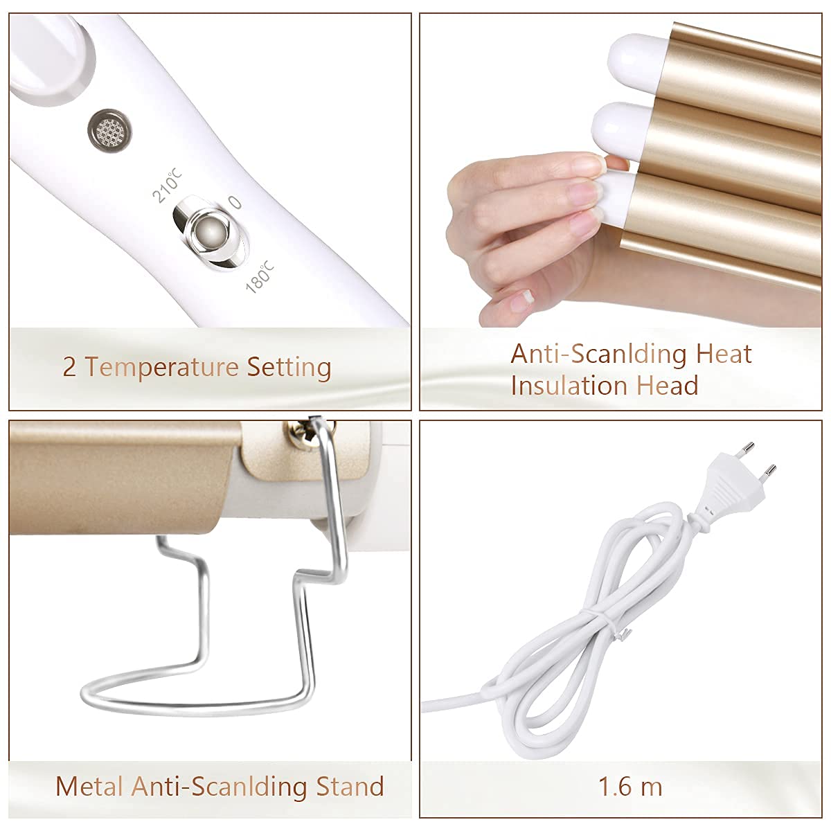 flintronic Hair Curler, 3 Barrels Curler Ceramic Curling Iron Wand Hair Wavers with Two Gear Temperature Control, 25mm Curling Tongs Crimping Bubble Styling Tool