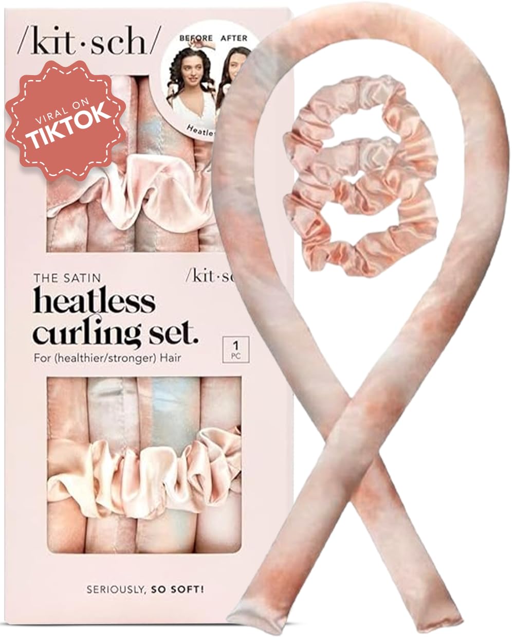 Kitsch Satin Heatless Curling Set - Headband for Short & Long Hair | Overnight Curlers | No Heat Curlers for Curls (SunsetTieDye)