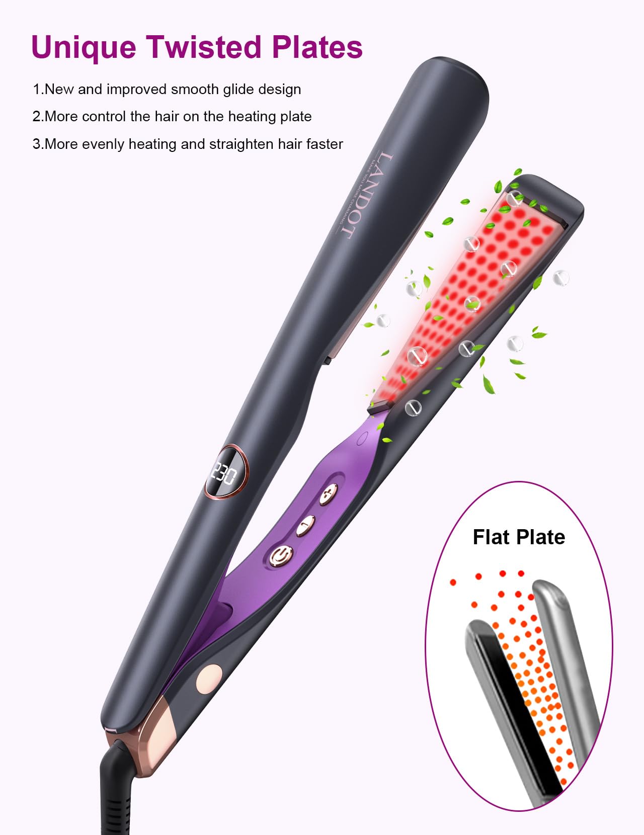 LANDOT Hair Straighteners and Curlers 2 in 1 - Twist Flat Curling Iron Pro Multi-Styler for Curl/Wave/Straighten Hair