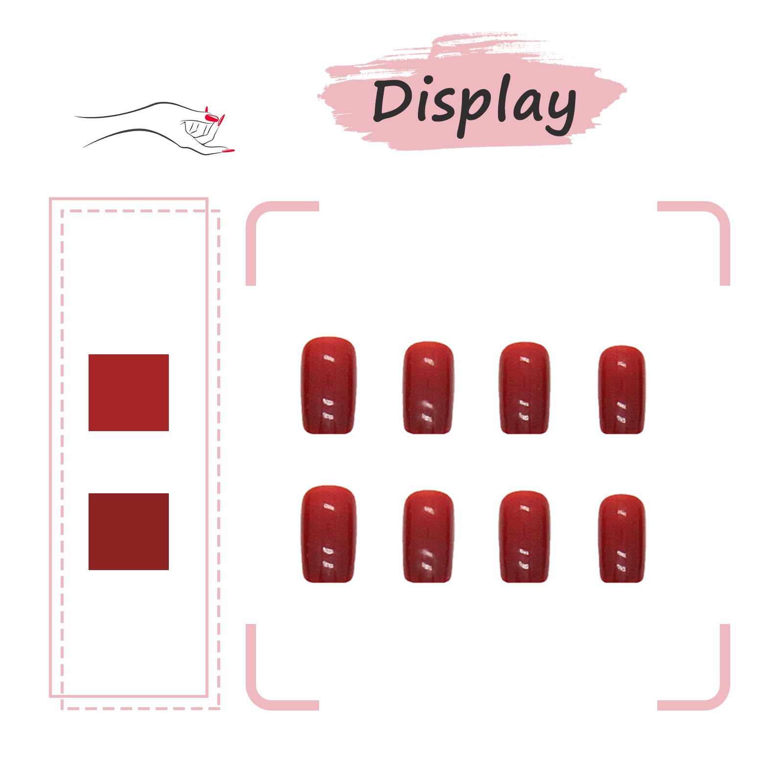 Ceboic 24Pcs False Nails Medium, Square Shiny Burgundy Press on Nails with Glue Stickers, French Pure Color Ballerina Fake Nails, Natural Acrylic Full Cover Stick on Nails for Women Girls (Wine Red)