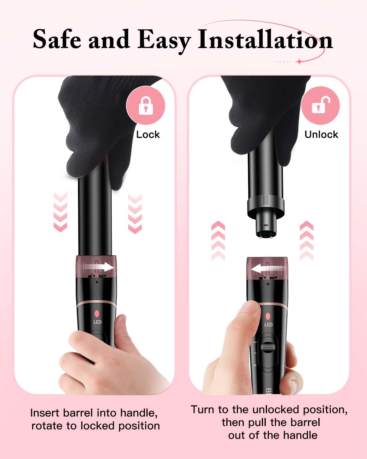 BESTOPE PRO Hair Curler 6-in-1 Curling Wand Set, Curling Iron with 2 Temperature Control, Curling Tongs with Heat-Resistant Glove and 2 Hair Clips