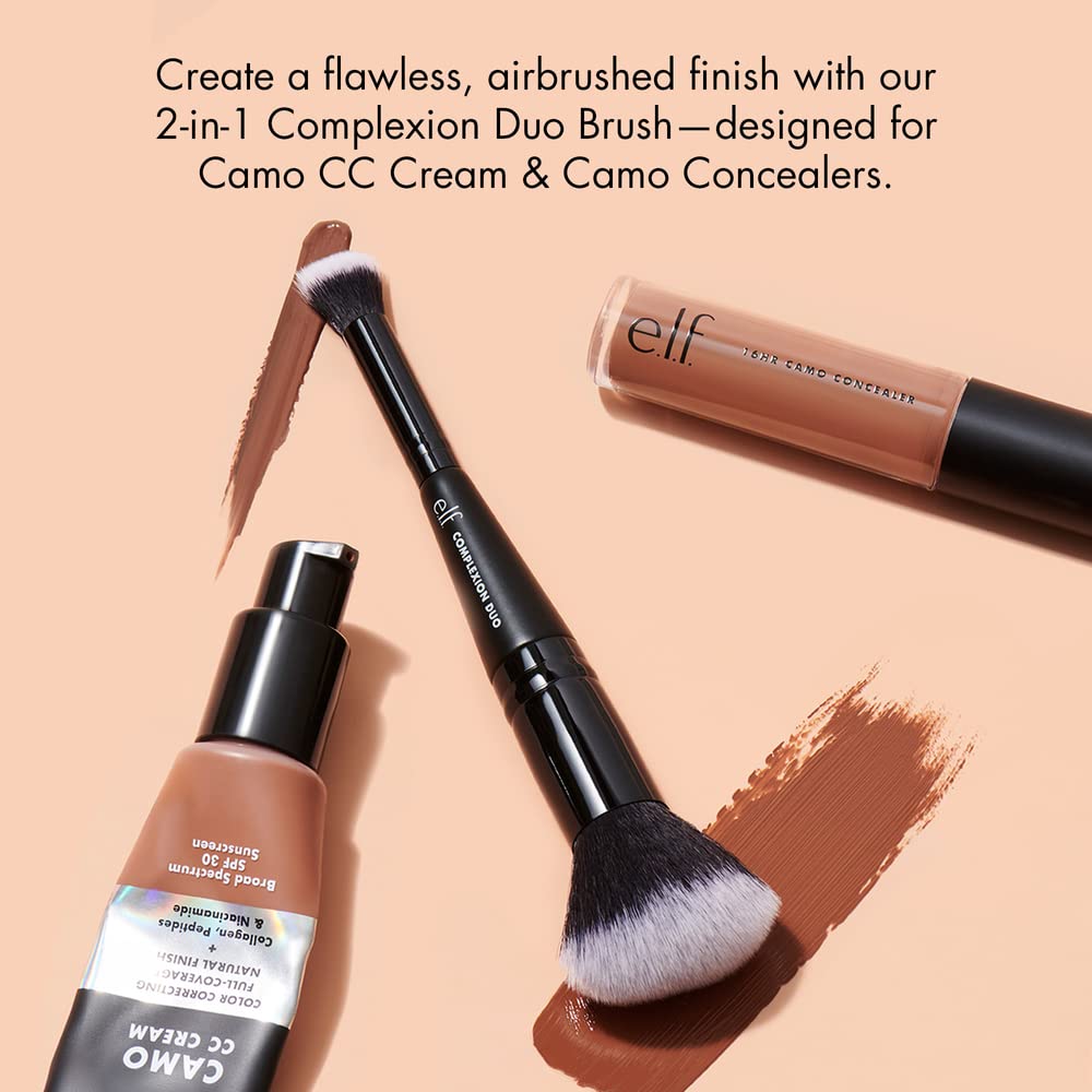 e.l.f. Concealer & Foundation Complexion Duo Brush, 2-in-1 Makeup Brush For Concealer & Liquid & Powder Foundation, Made With Synthetic Bristles