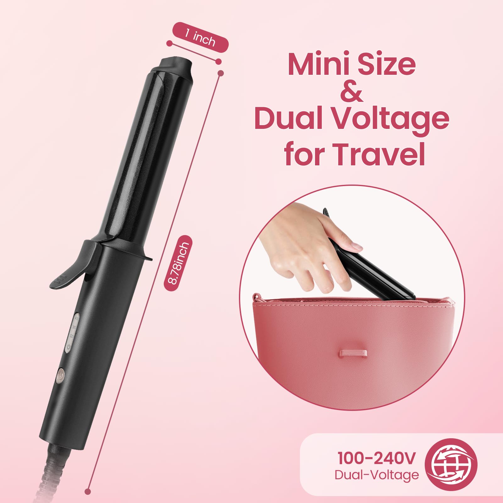 HeBeny Hair Curler, 25mm Curling Tongs Hair Styling Tool for Shiny Curls and Wave Curling Wand, 110-240V, Quick Heat, Ceramic Curling Iron Hair Curlers