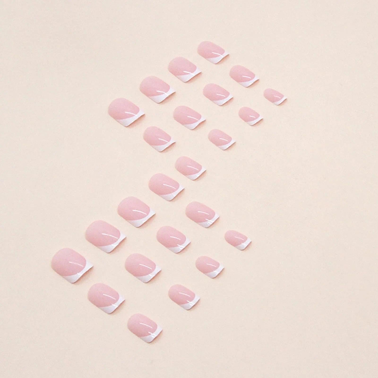 Vanpiece 24 Pcs French False Nails， Full Cover False Nails Nude White Square Stick on Nails， Press on Nails， French Fake Nails Stick on Nails for Women and Girls Nail Art