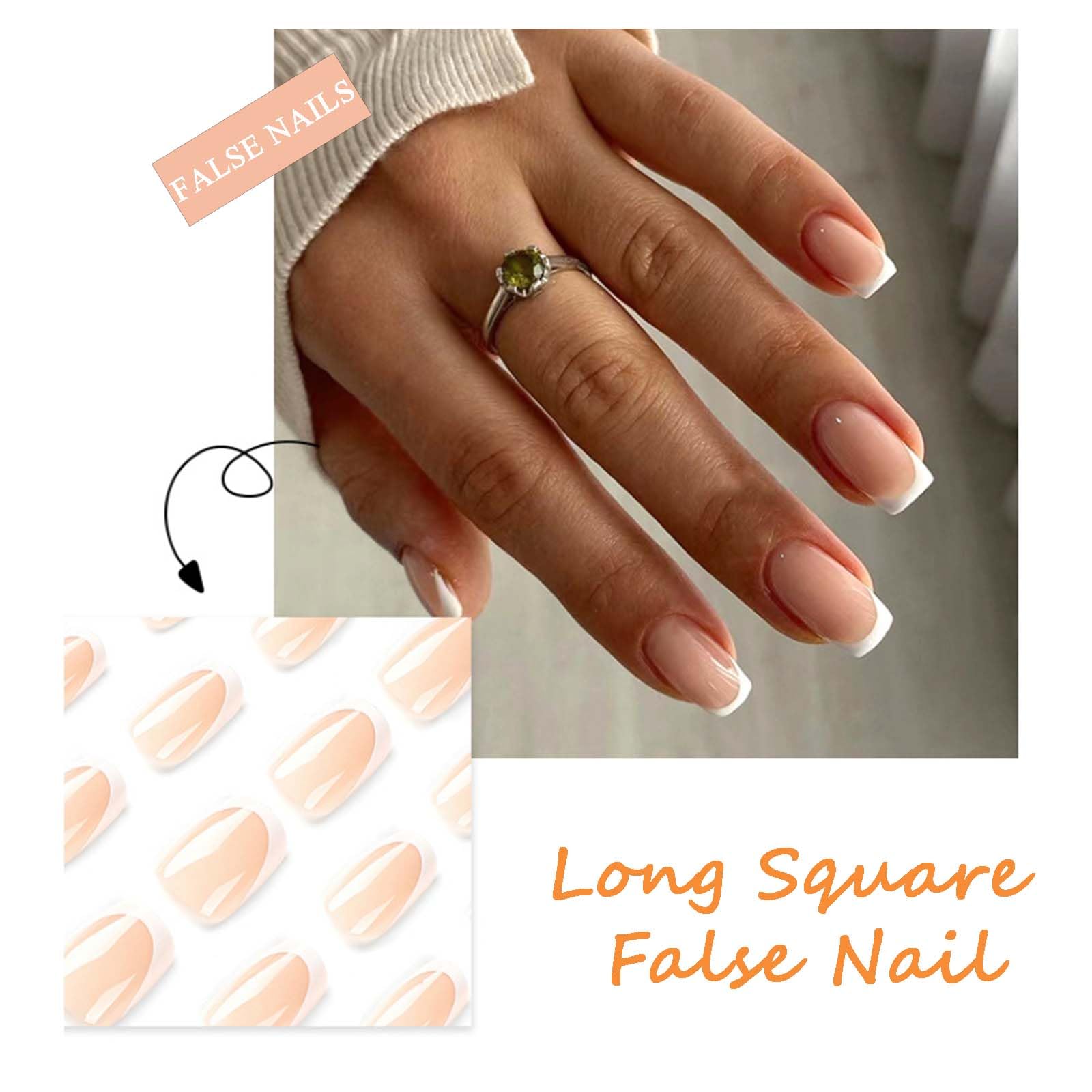 Square Short False Nails - 24Pcs French False Nail - False Nails with Glue - White French Tip Press on Nails - Glossy Full Cover Glue Stick on Nails - DIY Nail Art Gifts for Women Girls