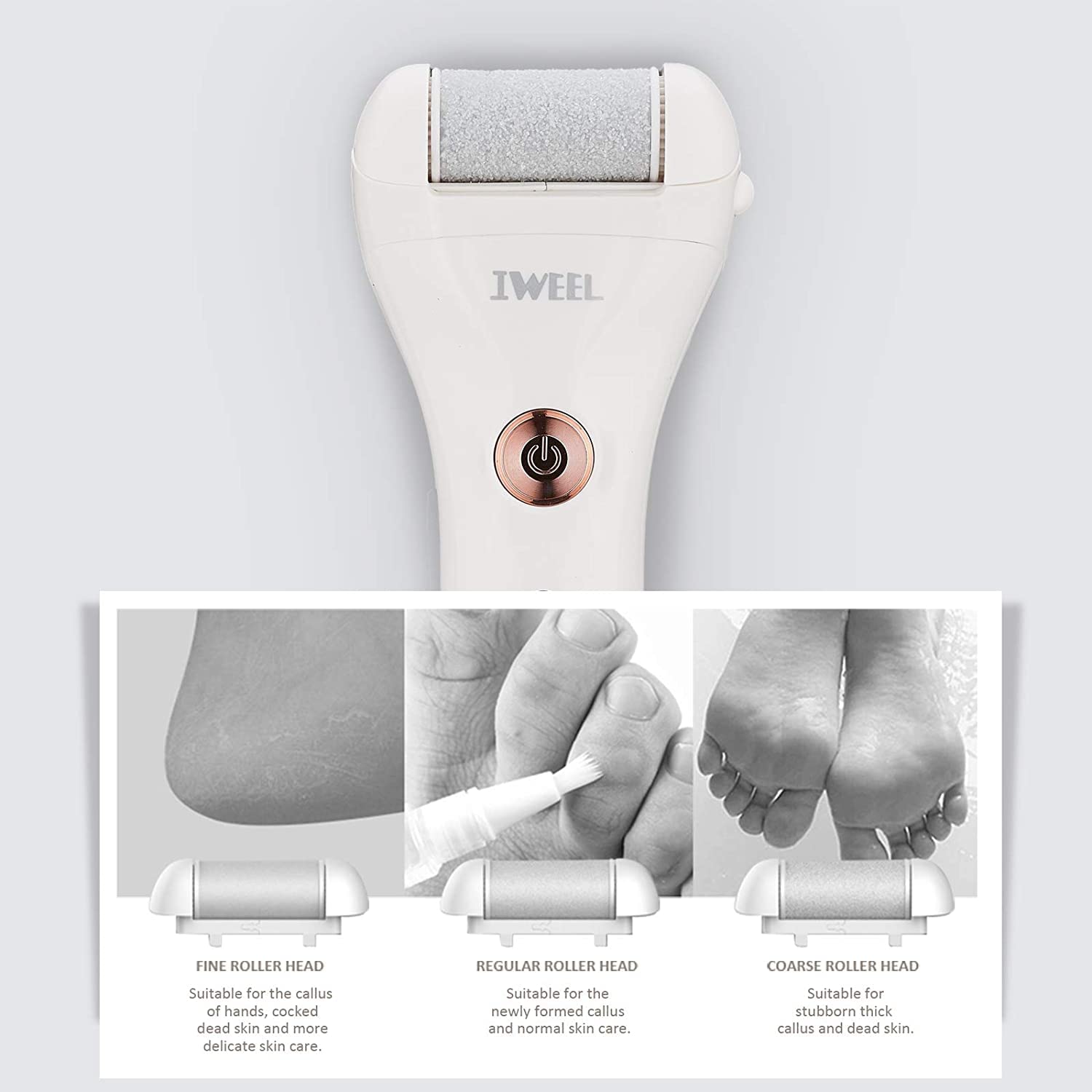 IWEEL Waterproof Rechargeable Electric Foot File with 5 Roller Heads