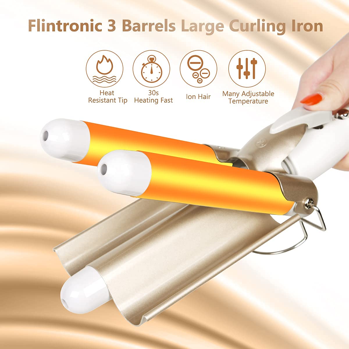 flintronic Hair Curler, 3 Barrels Curler Ceramic Curling Iron Wand Hair Wavers with Two Gear Temperature Control, 25mm Curling Tongs Crimping Bubble Styling Tool