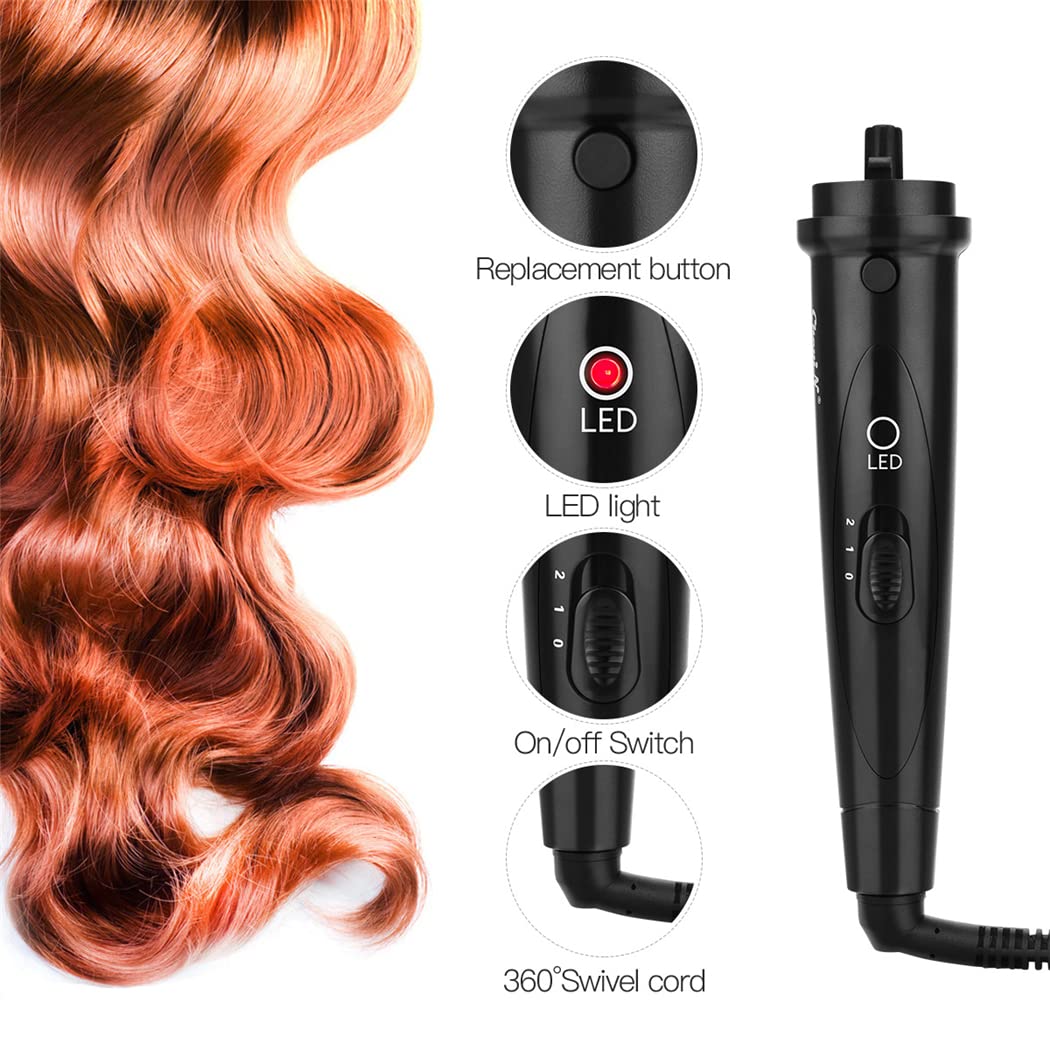 Ceramic Curling Wand, CkeyiN 5 in 1 Hair Curlers Wand with Temperature Control Professional Curling Iron for Long Short Thick Fine Hair, 360° Swivel, Black