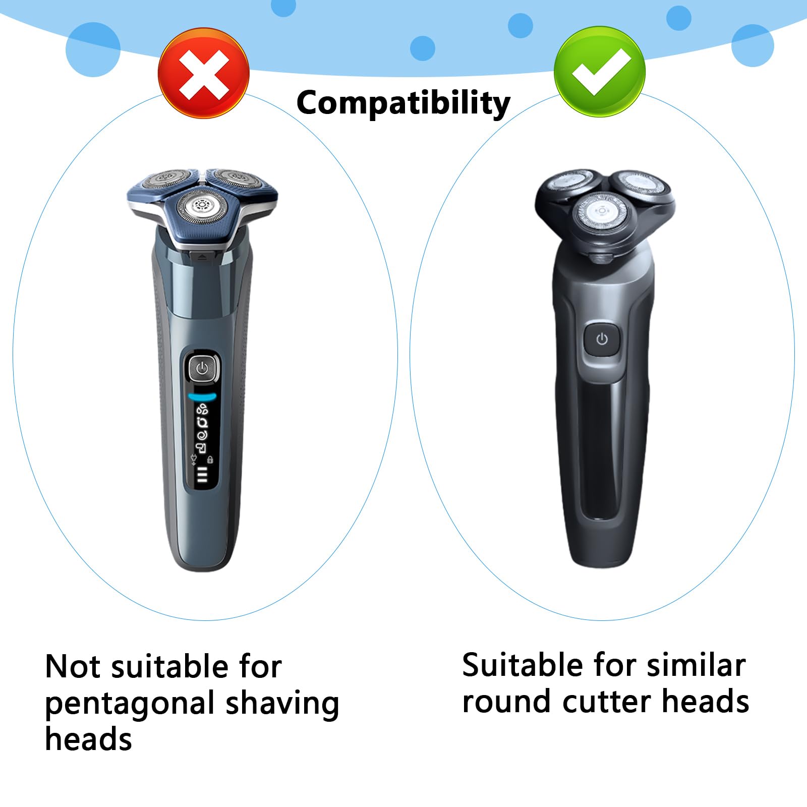 6 Pack Replacement Shaver Heads for Philips, Series 1000, 2000, 3000, 5000, Replacement Blades for Philips with Cleaning Brush, Compatible with Phillips Series AT8xx/AT7xx/PT7xx