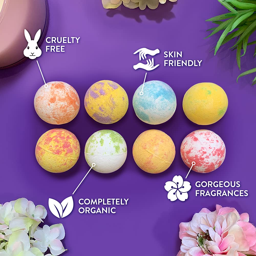 8 x Bath Bombs Value Gift Set from Zimpli Gifts, Present for Mum, Wife, Girlfriend, Daughter, Ideal for Mother's Day, Handmade, Moisturising, Organic and Cruelty Free (Colours May Vary)