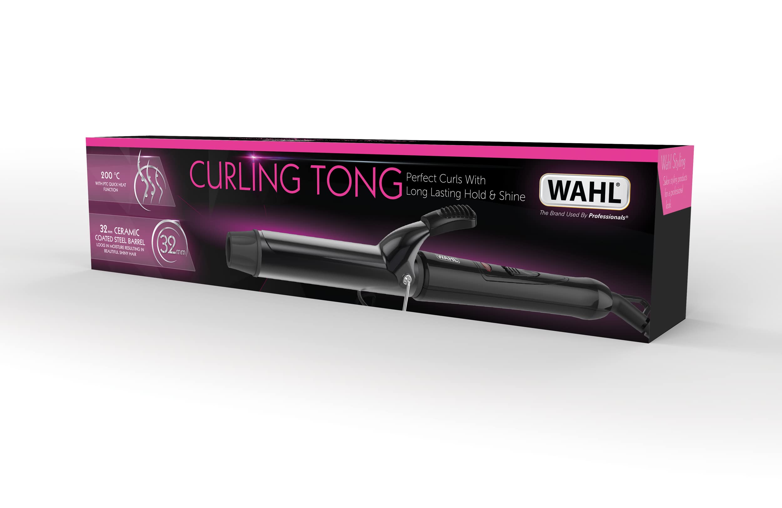 Wahl Curling Tong, Hair Styling Tool, Curling Wand, Ceramic Curlers for Shiny Curls, Corded Hair Curling Wand, Swivel Cord, Quick Heat, Cool Touch Tip, Barrel Clamp, 32mm, Black