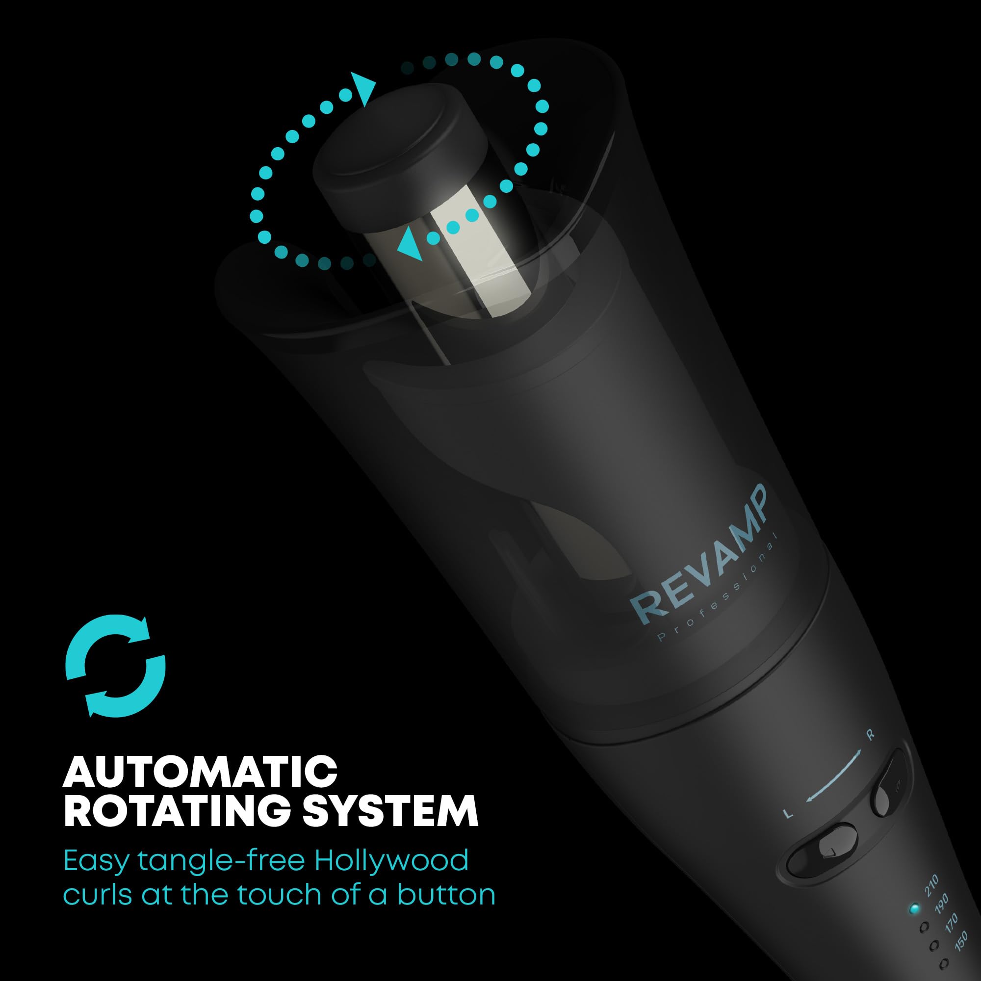 REVAMP Hollywood Curl Auto-Rotate Ceramic Hair Curler - Ceramic, Ionic Barrel Curler, Tangle Free Hair Waver, Curling Iron Tong for Tight Curls, Beach Waves - Rotating Hair Styler, Wavy Hair Curler
