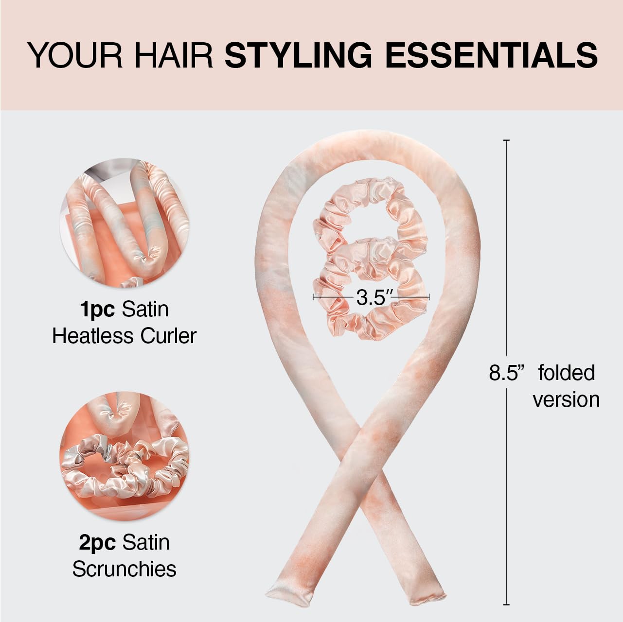 Kitsch Satin Heatless Curling Set - Headband for Short & Long Hair | Overnight Curlers | No Heat Curlers for Curls (SunsetTieDye)