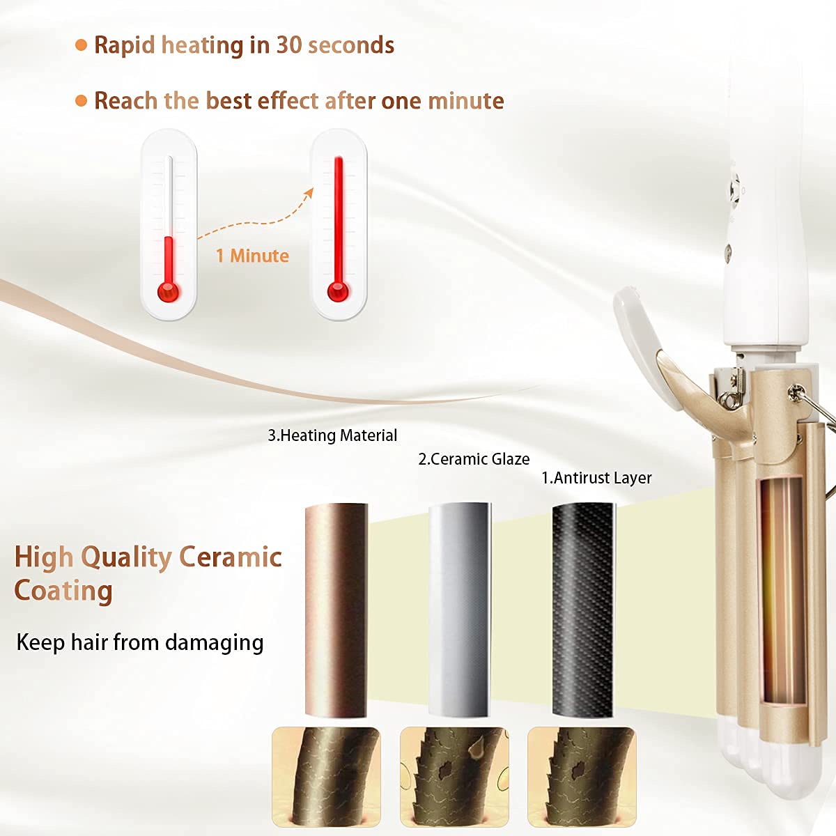 flintronic Hair Curler, 3 Barrels Curler Ceramic Curling Iron Wand Hair Wavers with Two Gear Temperature Control, 25mm Curling Tongs Crimping Bubble Styling Tool