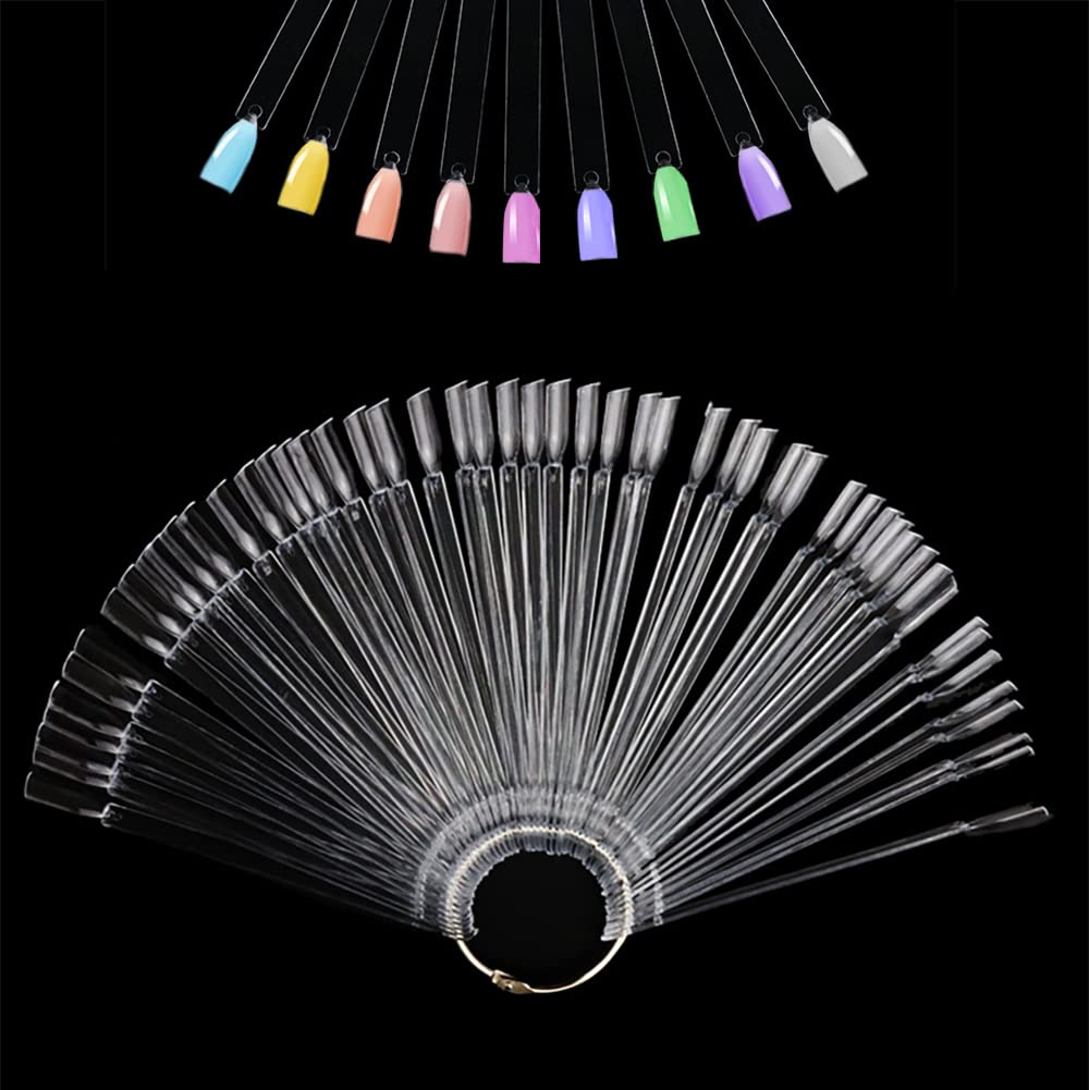 50-Piece Nail Swatches Sticks in Transparent, Professional Nail Colour Display Sticks, Nail Samples Sticks with Metal Buckle, Detachable Practice Nails Sticks for Beginner, Nail Display for Salon