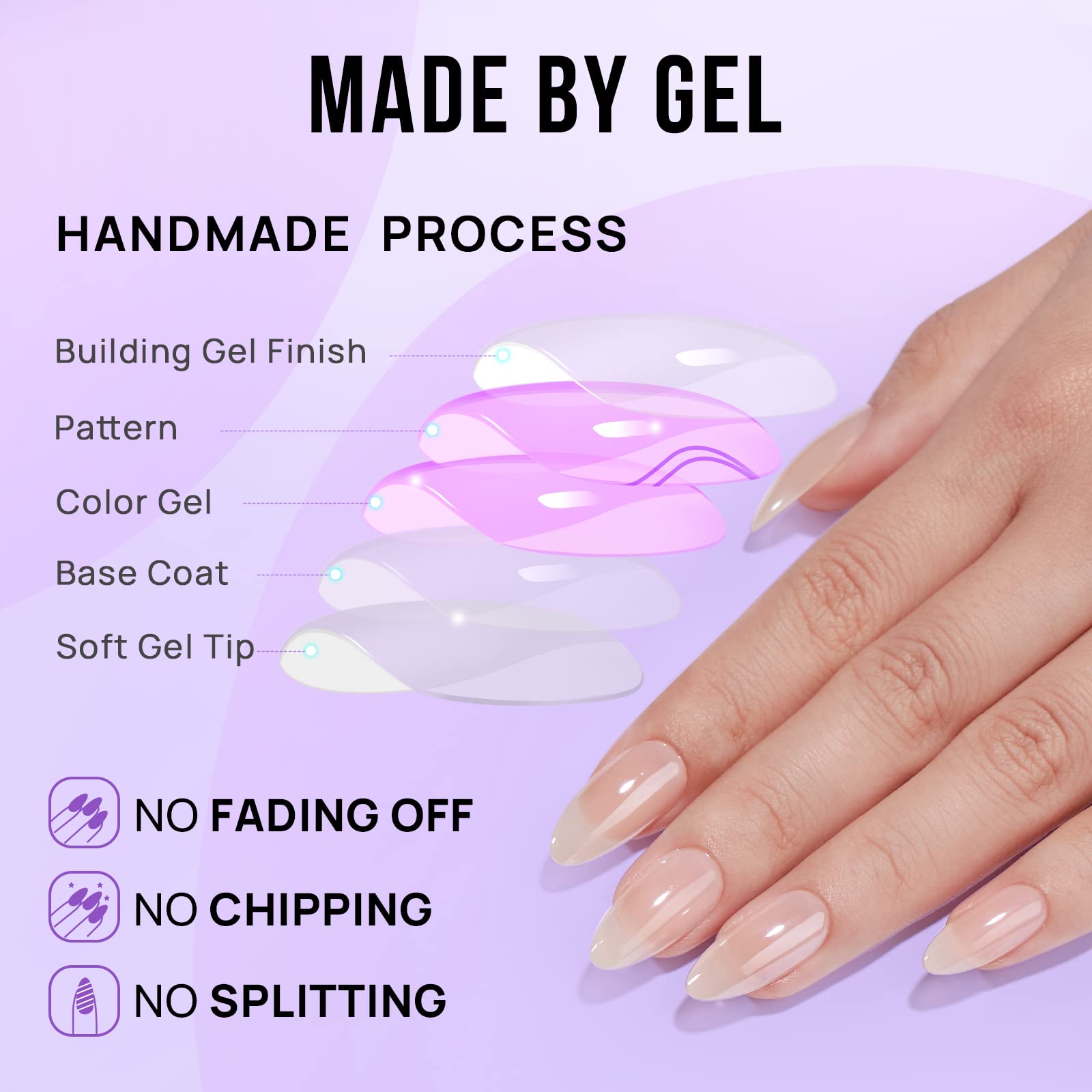 Press On Nails Medium- BTArtbox Almond False Nails with Glue, 30Pcs Soft Gel Fake Nails in 15 Sizes, Reusable Semi-Transparent Stick on Nails for Woman, Glazed Donut