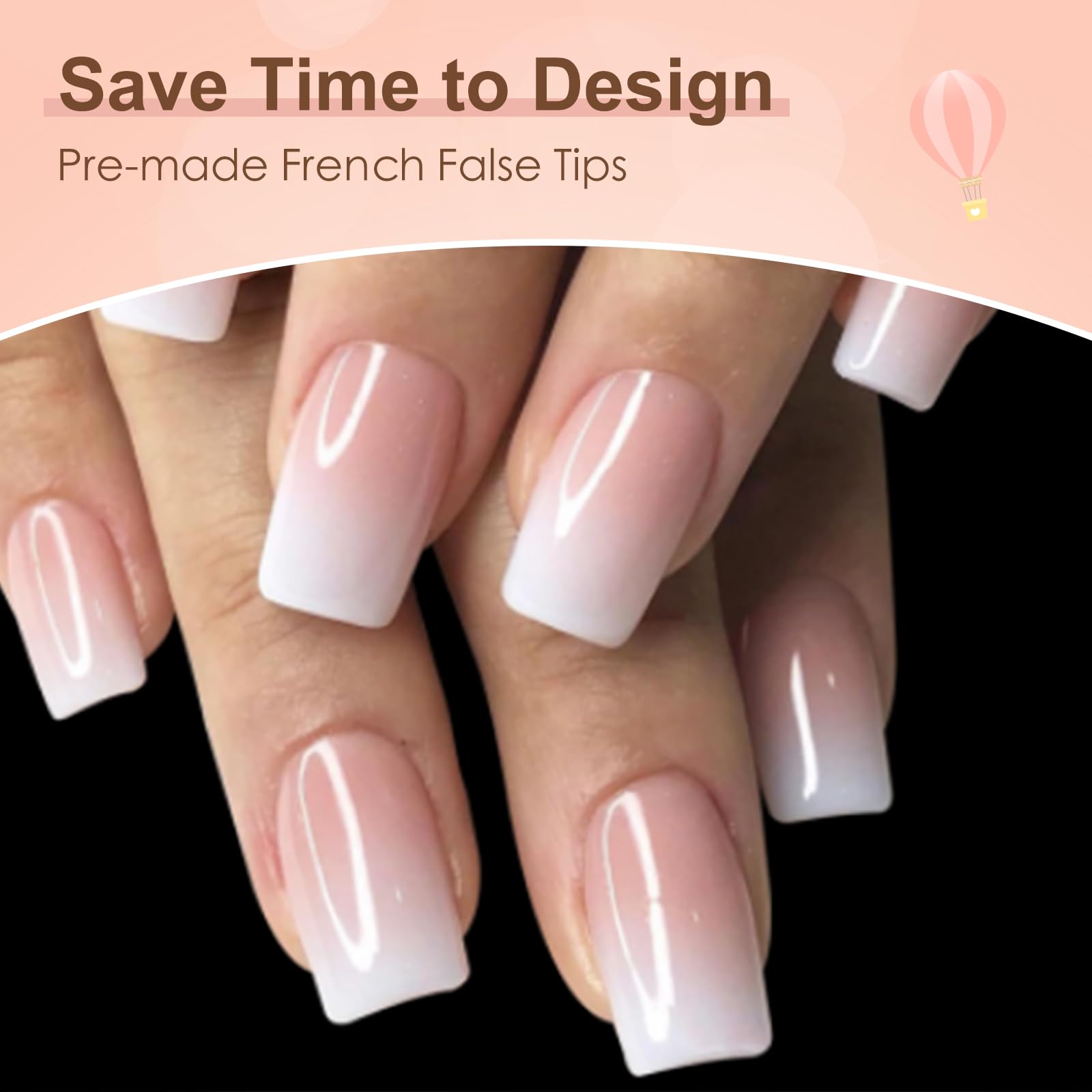 ZAHRVIA 120 Pcs French False Nails - White Pink Press on Nails - Full Cover False Nails Square Stick on Nails - French Short Square Acrylic False Nails (Gradient White Pink)