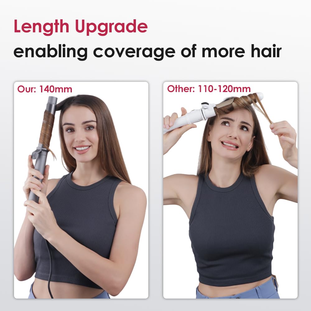 Faszin Hair Curler Curling Wand, Newbie One-Touch Automatic Curling Iron for Long Hair & Short Hair, Professional 32mm Rotating Beach Waver Curling Tongs with LCD Display&5 Adjustable Temper-Pewter