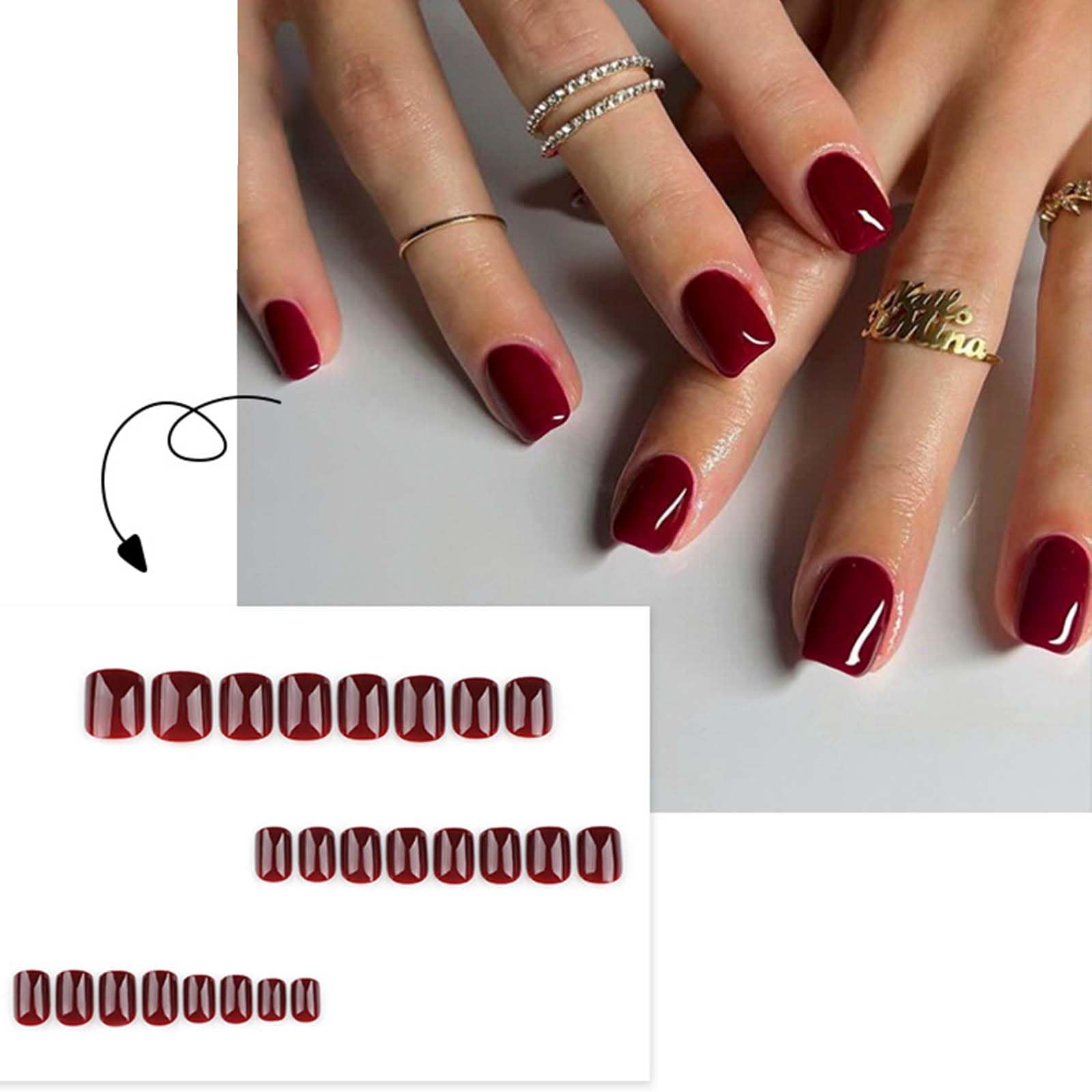 Wine Red False Nails - 24pcs Square Press on Nails - Short Red False Nails with Glue - Glossy Full Cover Long Lasting Stick on Nails - Removable DIY Nail Art Gifts for Women Girls