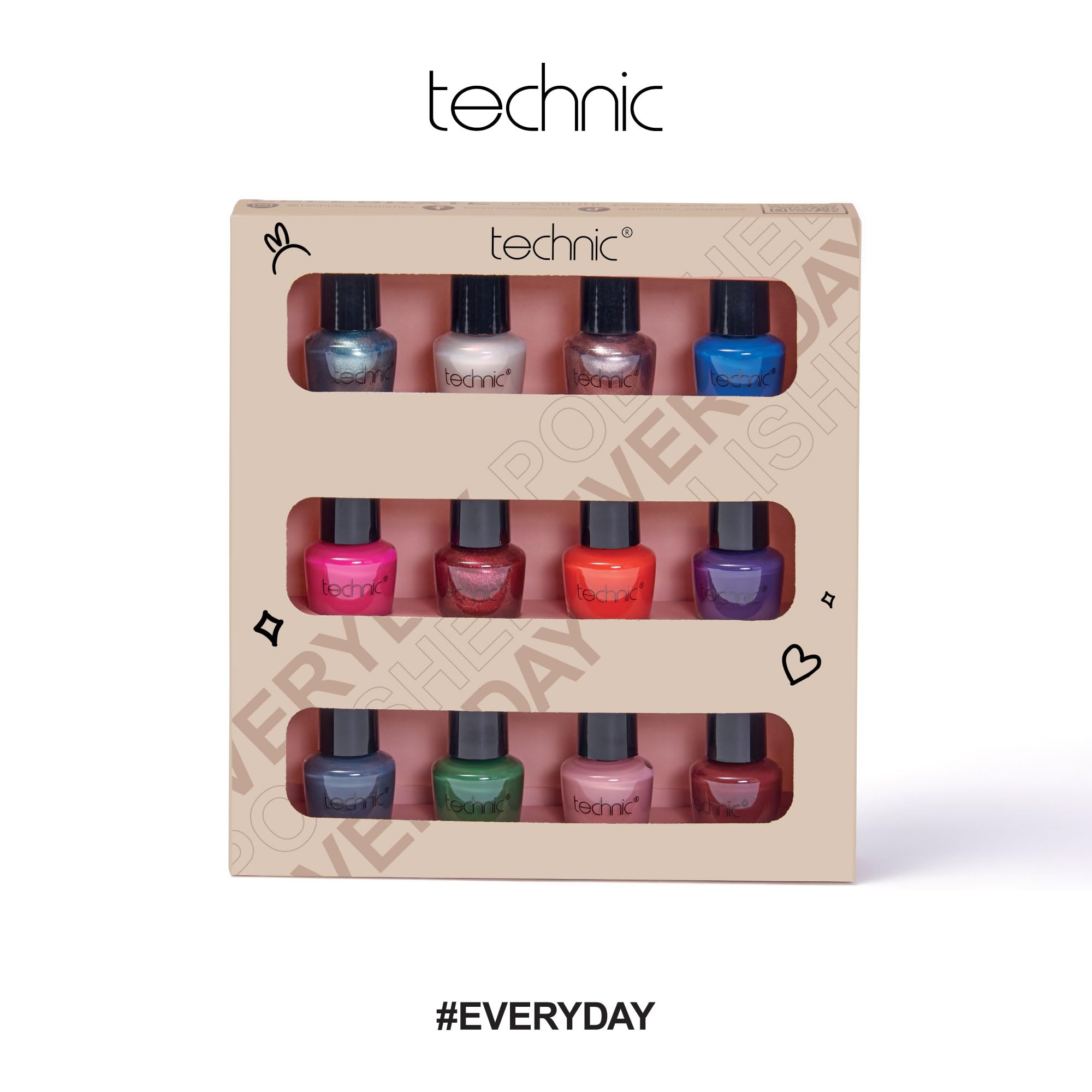 Technic Mini Nail Varnish 12 Piece Gift Set - Selection of Versatile Colours - Vegan & Cruelty Free