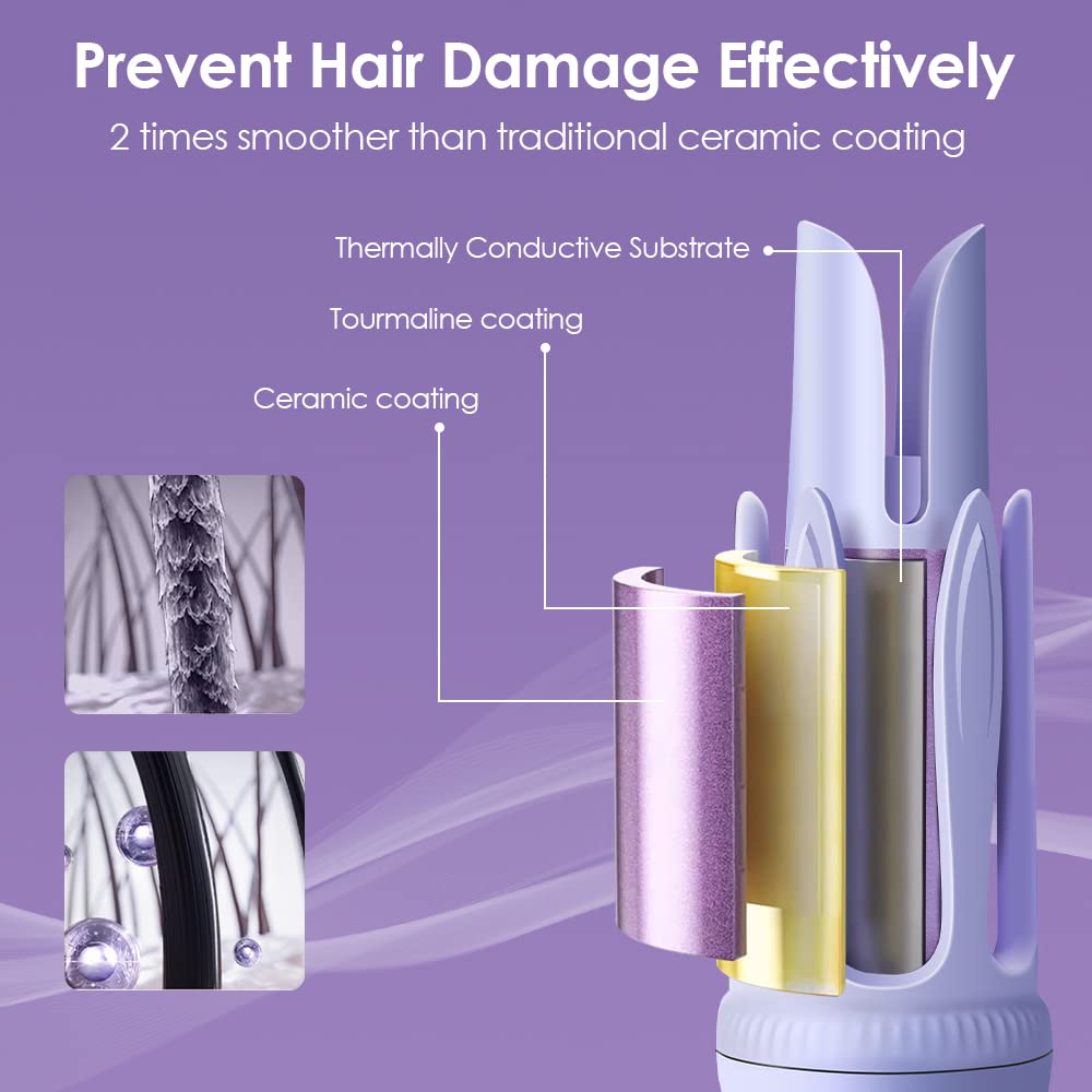 Faszin Hair Curler, Curling Tongs 32mm, Curling Iron 360° Rotating, Automatic Hair Curlers Wand for Long Hair, with Double Anti-Scald, 3-Levels Temperature Control