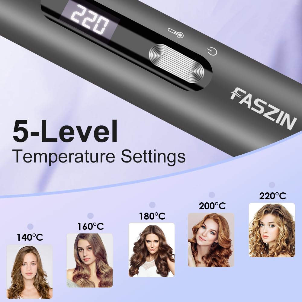 Faszin Hair Curler Curling Wand, Newbie One-Touch Automatic Curling Iron for Long Hair & Short Hair, Professional 32mm Rotating Beach Waver Curling Tongs with LCD Display&5 Adjustable Temper(Gray)