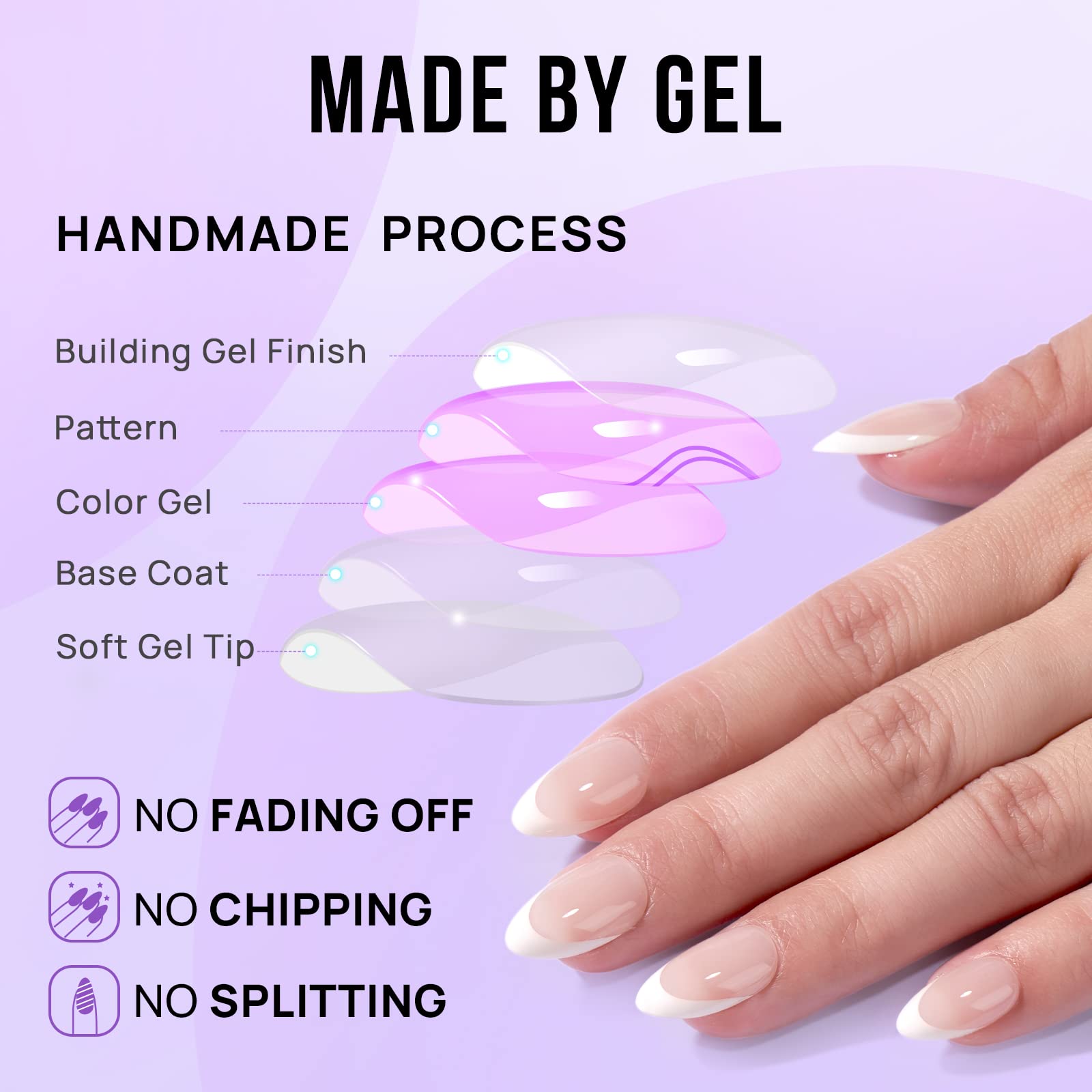 BTArtbox French Tip False Nails - Short Almond Press on Nails with Glue, 30Pcs Soft Gel Fake Nails in 15 Sizes, Reusable Semi-Transparent Stick on Nails for Woman, White French