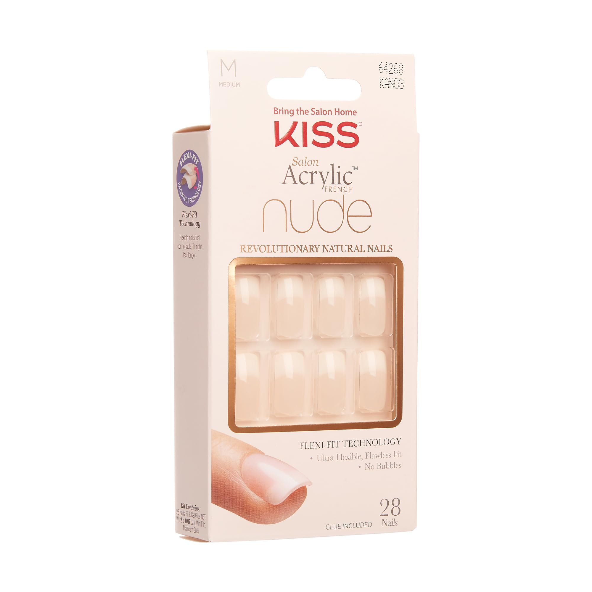 KISS Salon Acrylic French Nude Collection, Cashmere, Medium Length Nude Fake Nails, Includes False Nails, Nail Glue, Nail File, and Manicure Stick, 28 Count (Pack of 1)